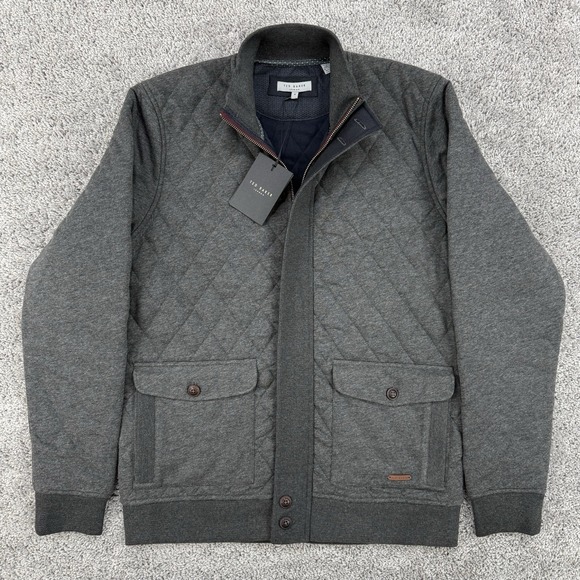 Ted Baker Other - Ted Baker Quilted Jersey Jacket Men's 4 NWT Charcoal Full Zip/Button Up Bomber